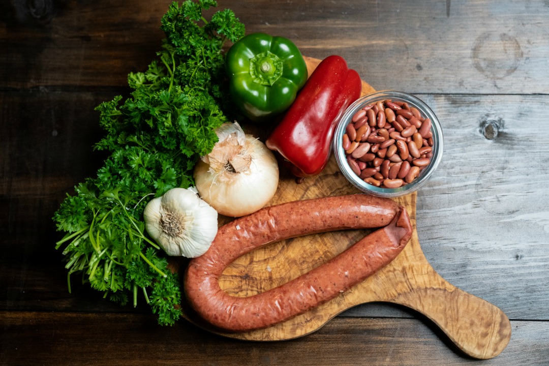 Ingredients for red beans with sausage